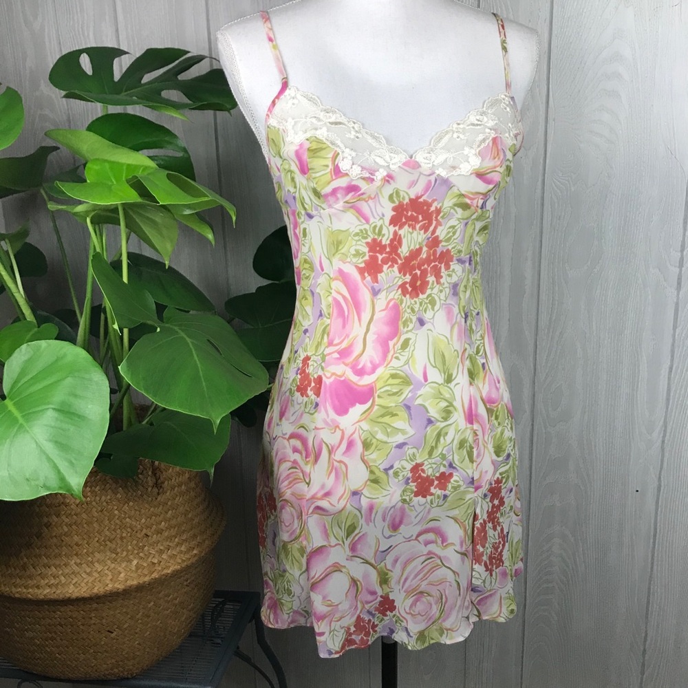 Victoria’s Secret teddy lingerie semi sheer tie back floral v-neck adjustable